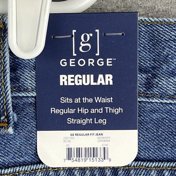 GEORGE Men's Blue Cotton Denim Jeans Size 48x30 Regular Fit Straight Leg NWT - Picture 6 of 12